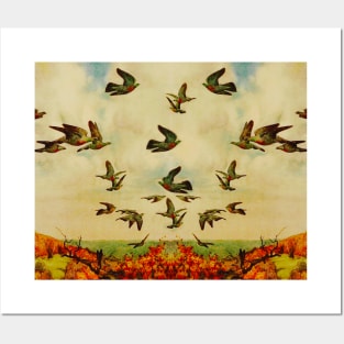 Birds flying in the bright sky Posters and Art